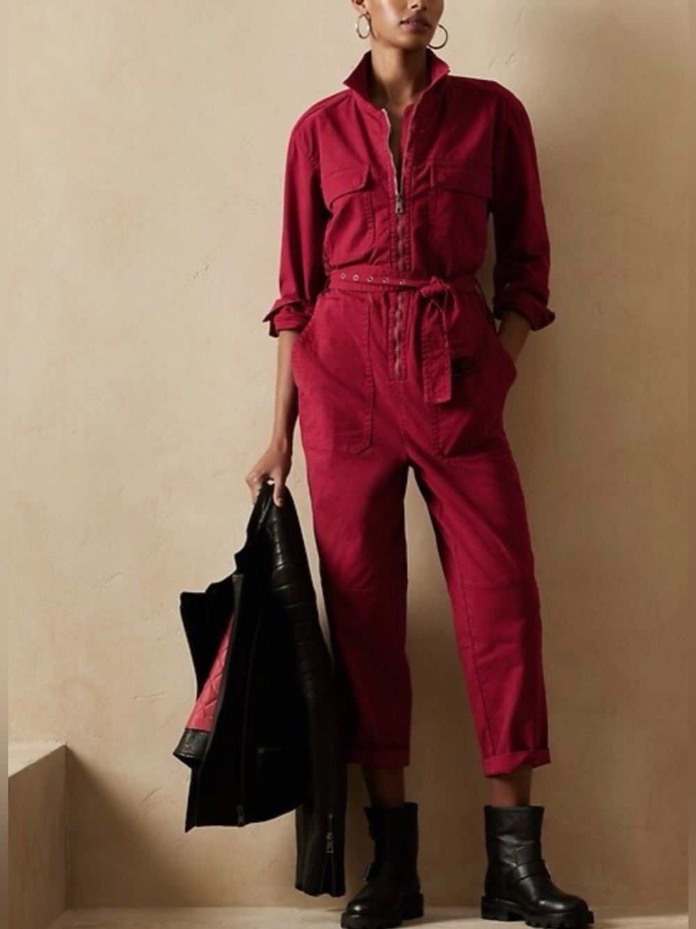 Banana Republic NWT Red Utility Jumpsuit with Belt Size XL